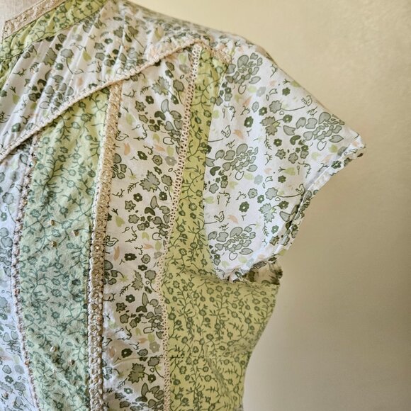 Cato Y2K Green Ditsy Floral Calico Prarie Fairy Cottagecore Button Top Blouse L - Picture 3 of 8